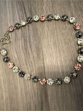 Swarovski Elements Crystal Necklace in Pink, Clear, and Smoky Stones